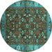 Round Oriental Turquoise Industrial Rug, urb731turq