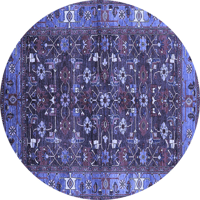 Round Machine Washable Oriental Blue Industrial Rug, wshurb731blu