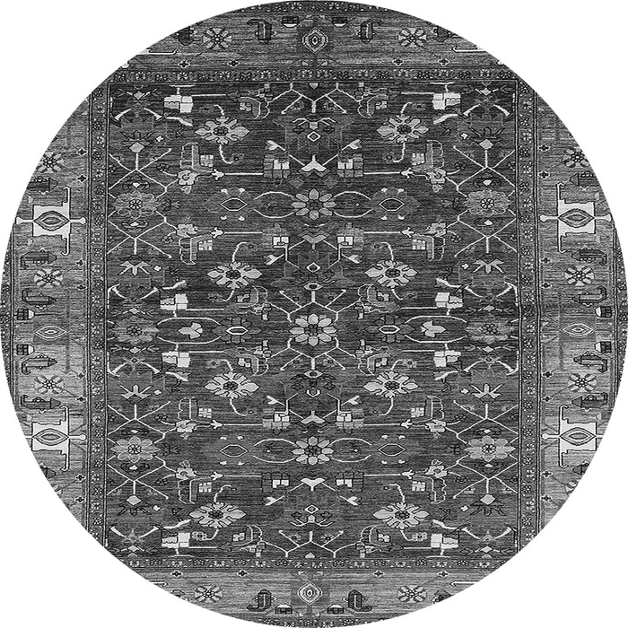 Round Machine Washable Oriental Gray Industrial Rug, wshurb731gry