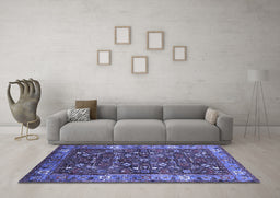Machine Washable Oriental Blue Industrial Rug in a Living Room, wshurb731blu