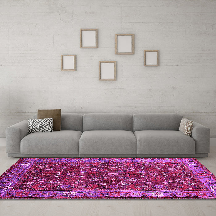 Machine Washable Oriental Pink Industrial Rug in a Living Room, wshurb731pnk