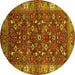 Round Machine Washable Oriental Yellow Industrial Rug, wshurb731yw