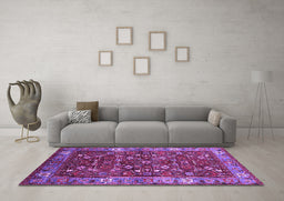 Machine Washable Oriental Purple Industrial Area Rugs in a Living Room, wshurb731pur