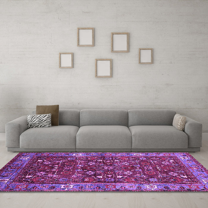 Machine Washable Oriental Purple Industrial Area Rugs in a Living Room, wshurb731pur