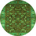 Round Machine Washable Oriental Green Industrial Area Rugs, wshurb731grn