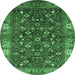 Round Machine Washable Oriental Emerald Green Industrial Area Rugs, wshurb731emgrn