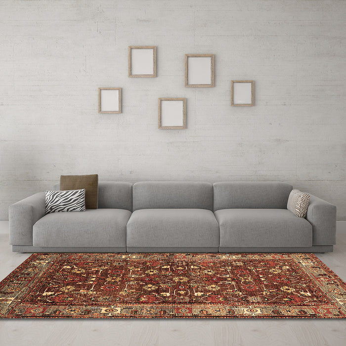 Machine Washable Oriental Brown Industrial Rug in a Living Room,, wshurb731brn