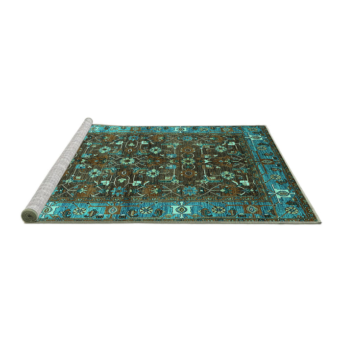 Sideview of Machine Washable Oriental Turquoise Industrial Area Rugs, wshurb731turq