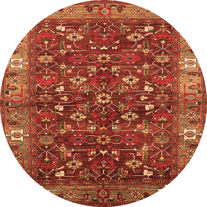 Round Machine Washable Oriental Orange Industrial Area Rugs, wshurb731org