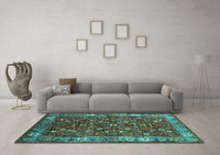 Machine Washable Oriental Turquoise Industrial Rug, wshurb731turq