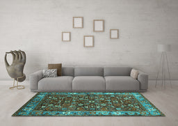 Machine Washable Oriental Turquoise Industrial Area Rugs in a Living Room,, wshurb731turq