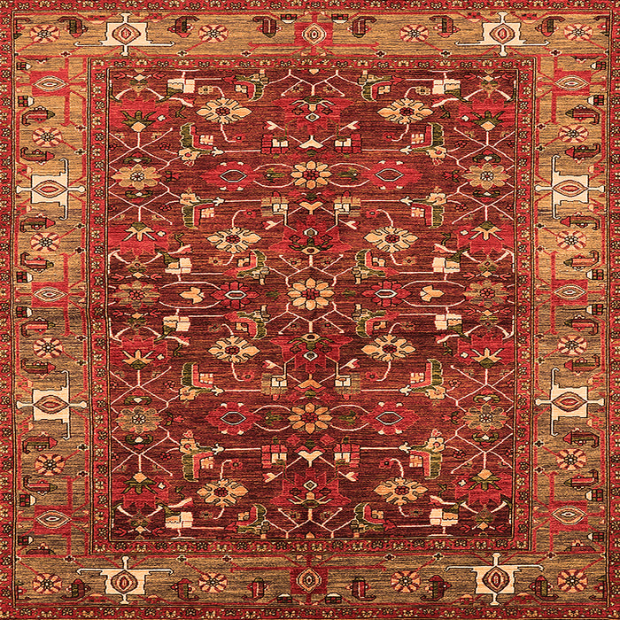 Square Machine Washable Oriental Orange Industrial Area Rugs, wshurb731org