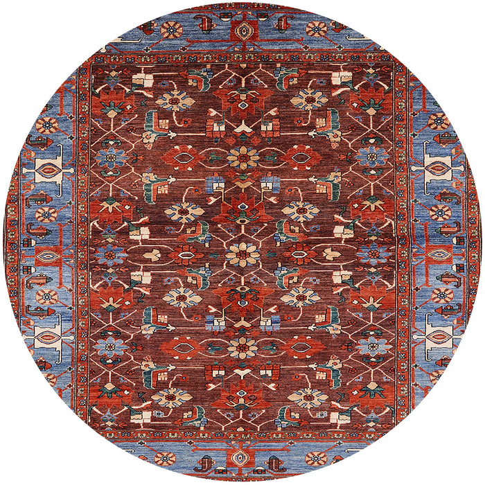Round Mid-Century Modern Red Oriental Rug, urb731