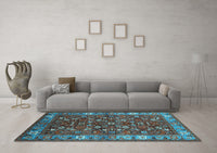 Machine Washable Oriental Light Blue Industrial Rug, wshurb731lblu