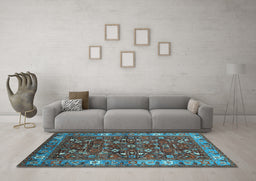 Machine Washable Oriental Light Blue Industrial Rug in a Living Room, wshurb731lblu