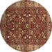 Round Oriental Brown Industrial Rug, urb731brn