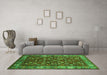 Machine Washable Oriental Green Industrial Area Rugs in a Living Room,, wshurb731grn