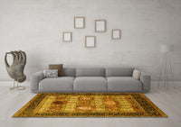 Machine Washable Oriental Yellow Industrial Rug, wshurb732yw