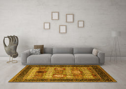 Machine Washable Oriental Yellow Industrial Rug in a Living Room, wshurb732yw