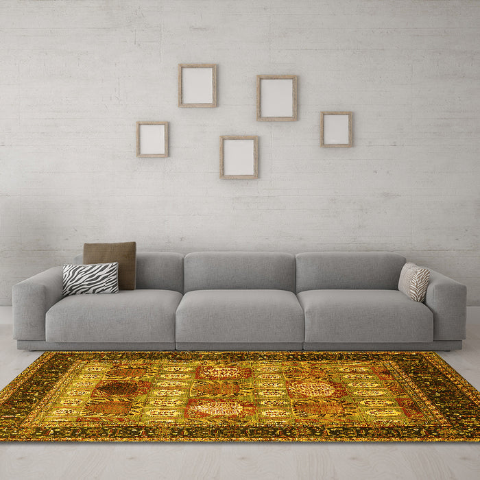 Machine Washable Oriental Yellow Industrial Rug in a Living Room, wshurb732yw