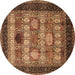 Round Machine Washable Oriental Brown Industrial Rug, wshurb732brn