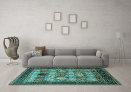 Machine Washable Oriental Turquoise Industrial Area Rugs in a Living Room,, wshurb732turq