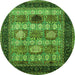 Round Machine Washable Oriental Green Industrial Area Rugs, wshurb732grn