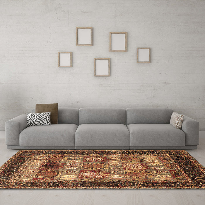 Machine Washable Oriental Brown Industrial Rug in a Living Room,, wshurb732brn