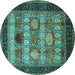 Round Machine Washable Oriental Turquoise Industrial Area Rugs, wshurb732turq