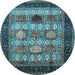 Round Machine Washable Oriental Light Blue Industrial Rug, wshurb732lblu