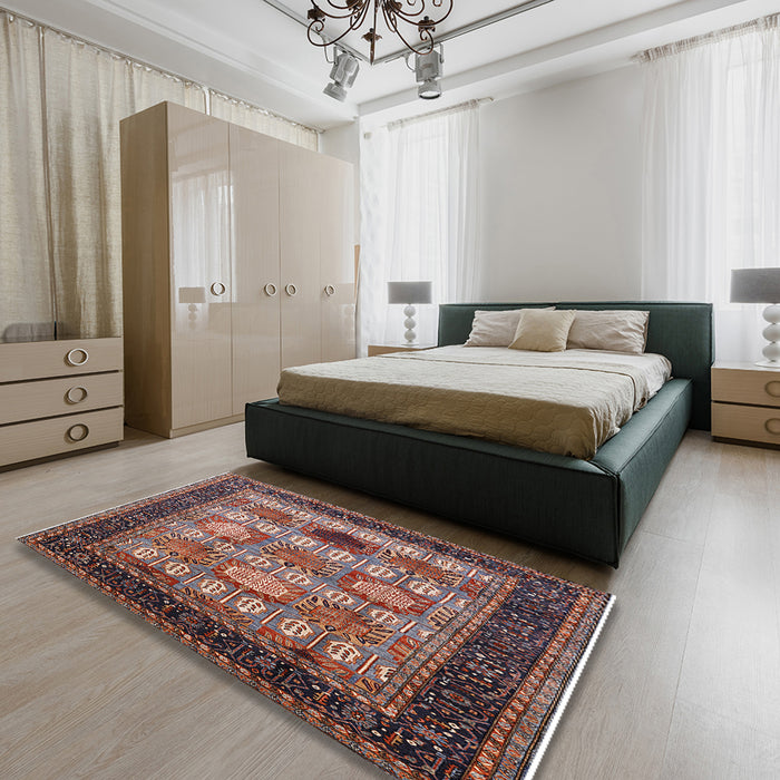Mid-Century Modern Pink Oriental Rug in a Bedroom, urb732