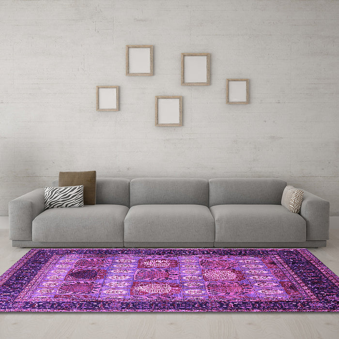Machine Washable Oriental Purple Industrial Area Rugs in a Living Room, wshurb732pur