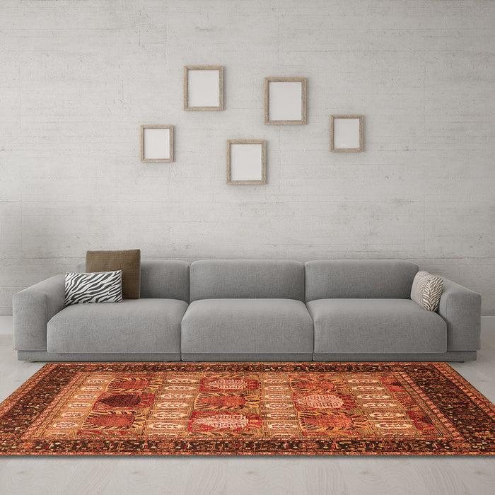 Machine Washable Oriental Orange Industrial Area Rugs in a Living Room, wshurb732org