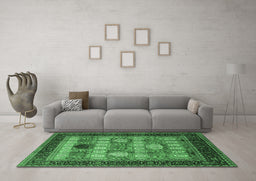 Machine Washable Oriental Emerald Green Industrial Area Rugs in a Living Room,, wshurb732emgrn