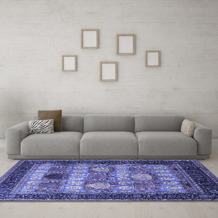 Machine Washable Oriental Blue Industrial Rug in a Living Room, wshurb732blu