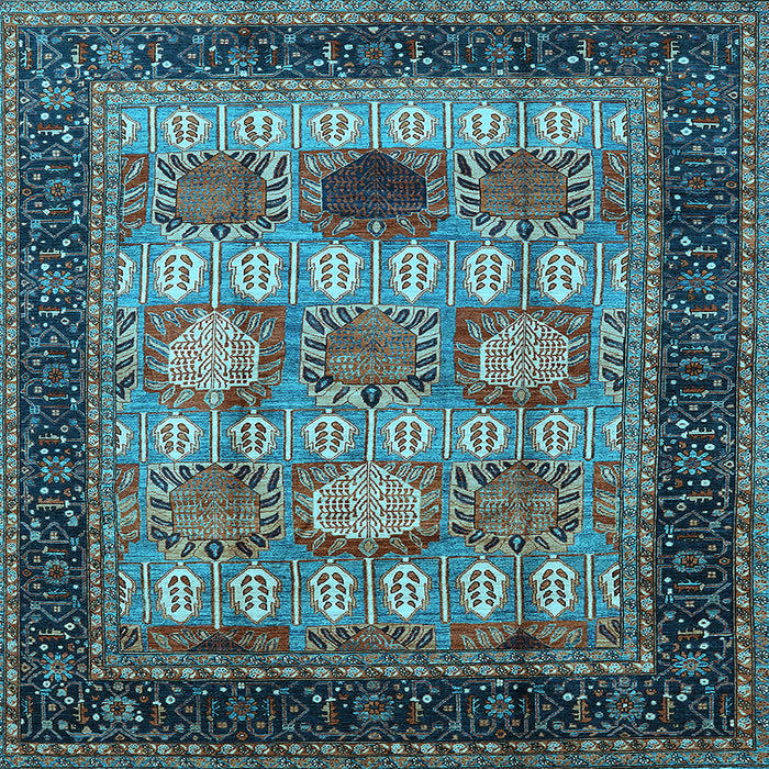 Square Machine Washable Oriental Light Blue Industrial Rug, wshurb732lblu