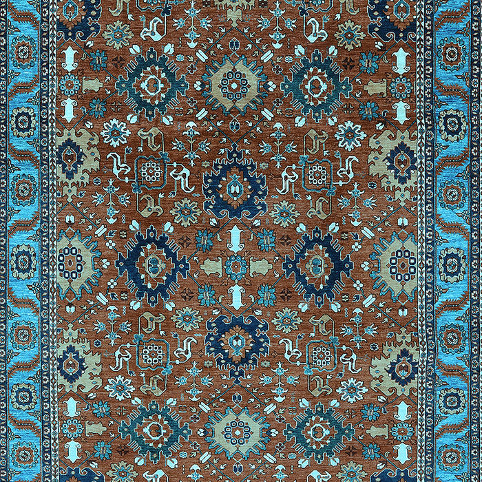 Machine Washable Oriental Light Blue Industrial Rug, wshurb733lblu