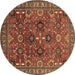 Round Machine Washable Oriental Brown Industrial Rug, wshurb733brn