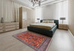 Mid-Century Modern Red Oriental Rug in a Bedroom, urb733