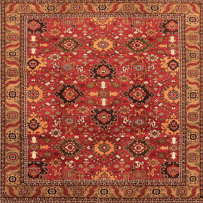 Square Oriental Orange Industrial Rug, urb733org