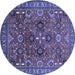 Round Machine Washable Oriental Blue Industrial Rug, wshurb733blu