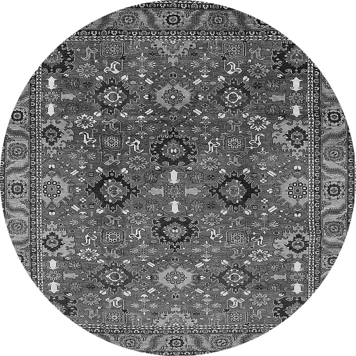 Round Machine Washable Oriental Gray Industrial Rug, wshurb733gry