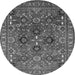 Round Machine Washable Oriental Gray Industrial Rug, wshurb733gry