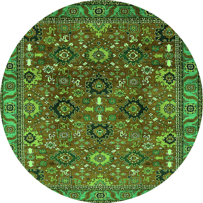 Round Machine Washable Oriental Green Industrial Area Rugs, wshurb733grn