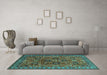 Machine Washable Oriental Turquoise Industrial Area Rugs in a Living Room,, wshurb733turq