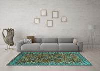 Machine Washable Oriental Turquoise Industrial Rug, wshurb733turq