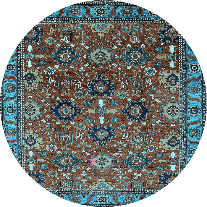 Round Machine Washable Oriental Light Blue Industrial Rug, wshurb733lblu