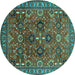 Round Machine Washable Oriental Turquoise Industrial Area Rugs, wshurb733turq