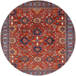 Round Machine Washable Industrial Modern Tomato Red Rug, wshurb733