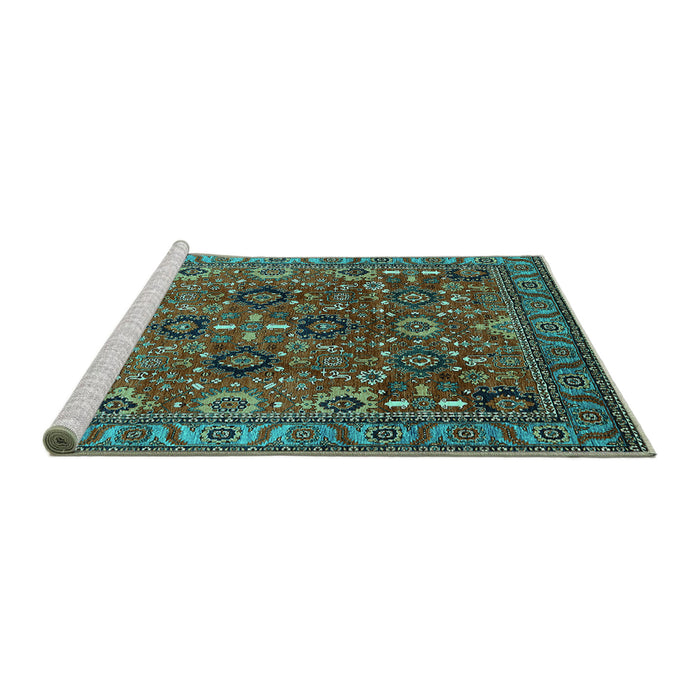 Sideview of Machine Washable Oriental Turquoise Industrial Area Rugs, wshurb733turq